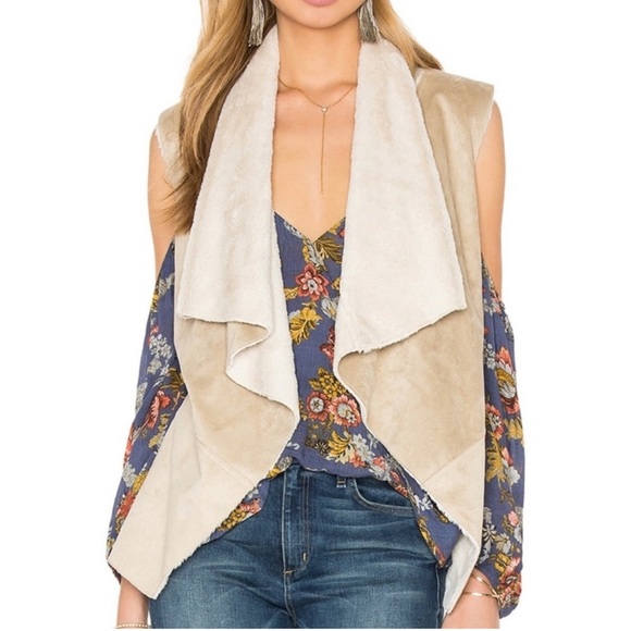 Anthropologie Bishop + Young Faux Suede & Fur Tan Nude Open Vest‎ Sleeveless - Picture 1 of 4